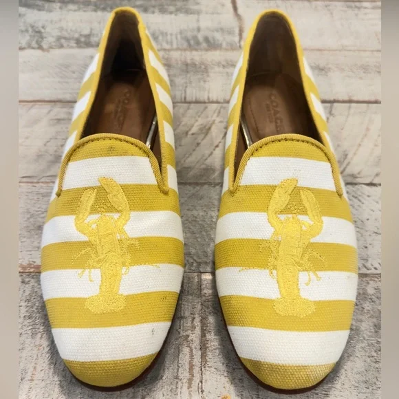 COACH UTOPIA EMBROIDERED LOBSTER YELLOW WHITE STRIPE LOAFER COQUETTE PREPPY 5B - Picture 10 of 11